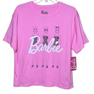 Barbie Doll Pink Graphic Striped Bathing Suit T-Shirt Tee Iconic Size Large L
